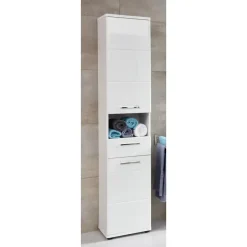 Hioshop Monte kolomkast 2 deuren- 1 lade- 1 open vak wit- wit hoogglans