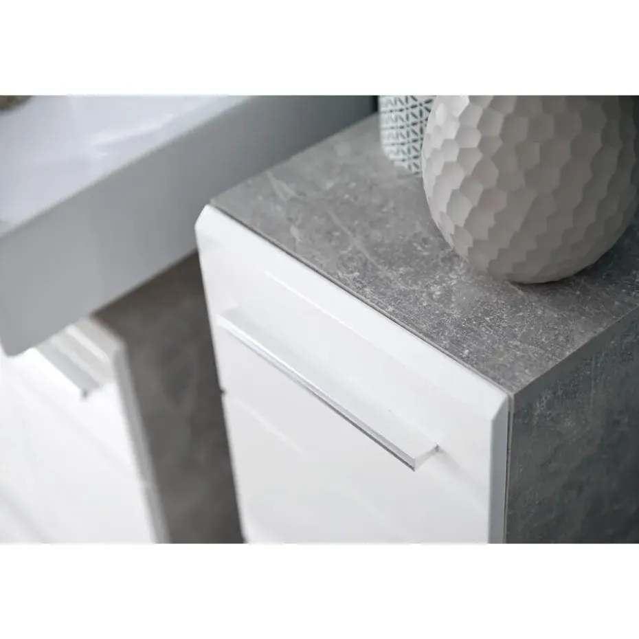 Hioshop NanoBad badkamerkast 1 deur- 1 legplank betonsteen decor- wit