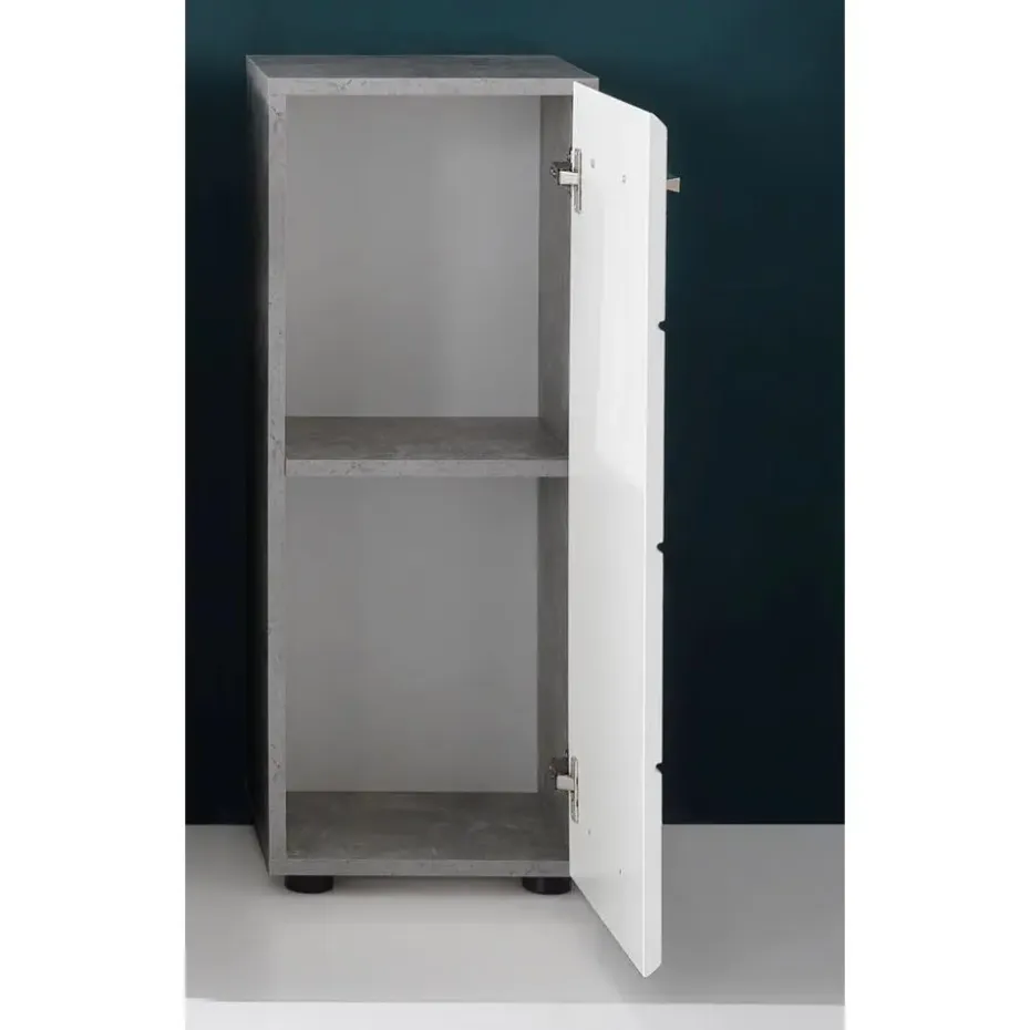Hioshop NanoBad badkamerkast 1 deur- 1 legplank betonsteen decor- wit
