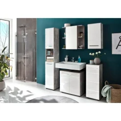 Hioshop NanoBad badkamerkast 1 deur- 1 legplank betonsteen decor- wit