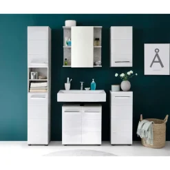 Hioshop NanoBad badkamerkast 1 deur- 1 legplank betonsteen decor- wit