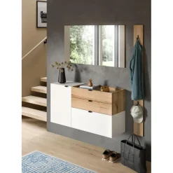 Hioshop Naro dressoir wandgemonteerd 1 deur- 1 vouwdeur- 1 plank- 2 lades wit