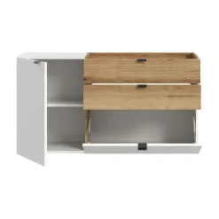 Hioshop Naro dressoir wandgemonteerd 1 deur- 1 vouwdeur- 1 plank- 2 lades wit