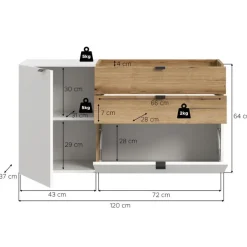 Hioshop Naro dressoir wandgemonteerd 1 deur- 1 vouwdeur- 1 plank- 2 lades wit
