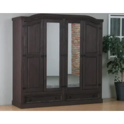 Hioshop New Mexico 4-deurs kledingkast bruin met spiegel