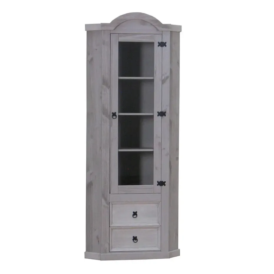 Hioshop New Mexico hoekkast hoekvitrine grijs grenen