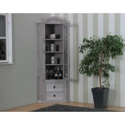Hioshop New Mexico hoekkast hoekvitrine grijs grenen