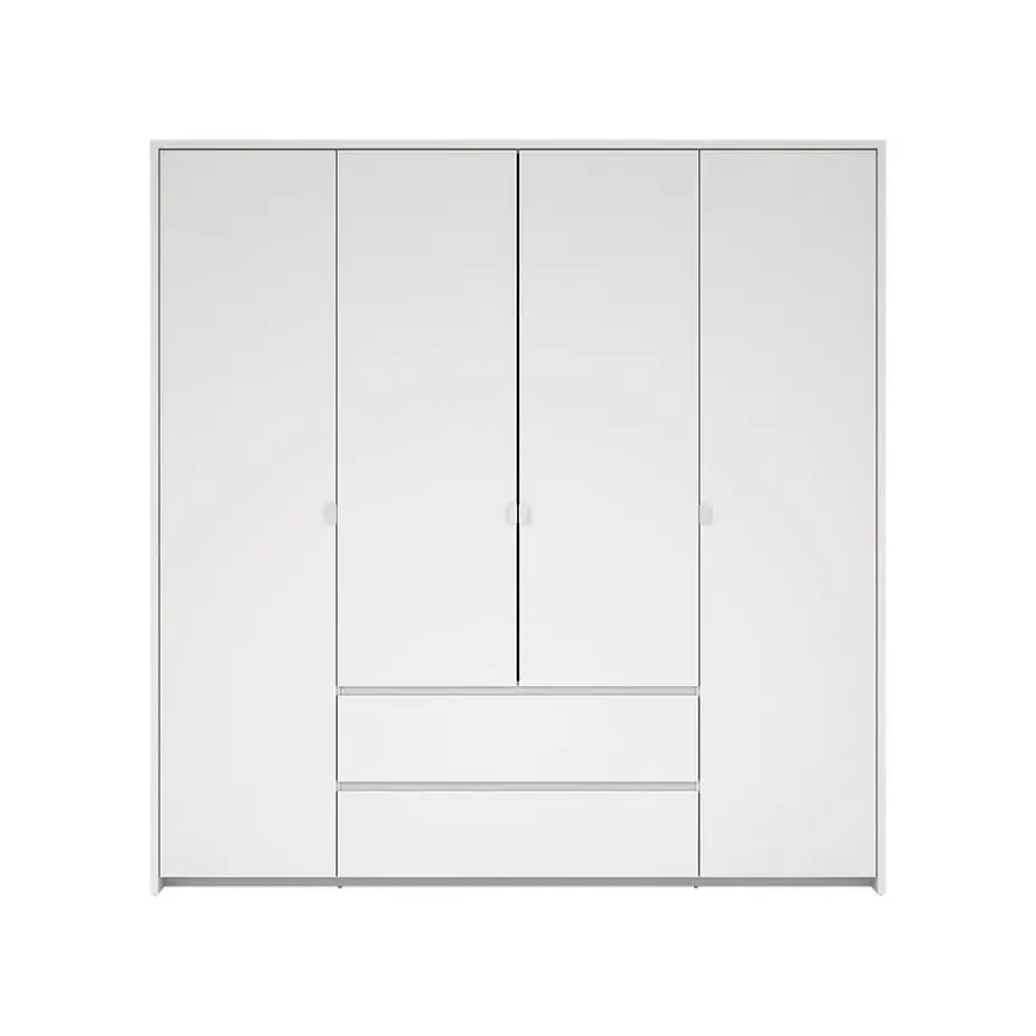 Hioshop Next kledingkast 4 deuren 2 lades 197x200cm wit