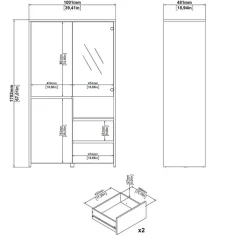 Hioshop Next vitrinekast 3 deuren- 2 lades- 1 plank eiken decor- wit hoogglans