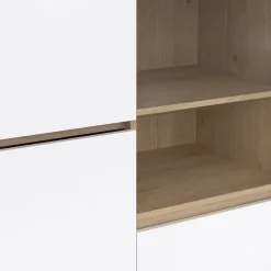 Hioshop Next vitrinekast 3 deuren- 2 lades- 1 plank eiken decor- wit hoogglans