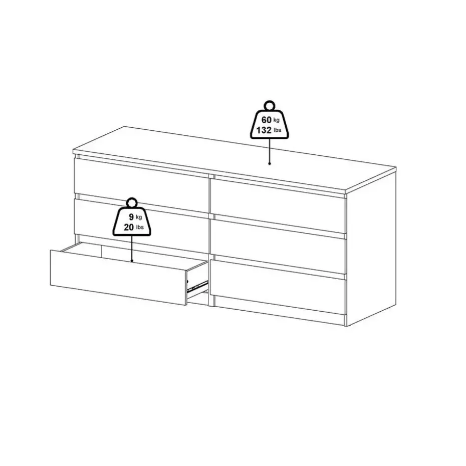 Hioshop Noulan commode 6 lades witte essenhout decor