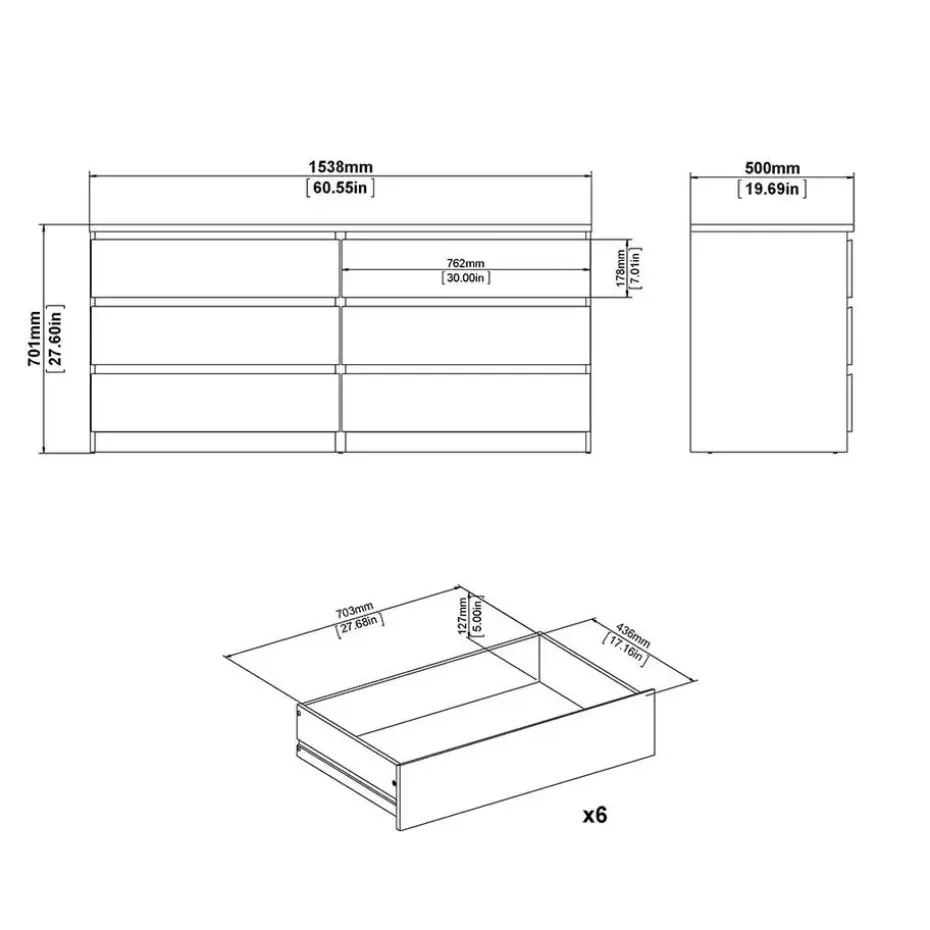 Hioshop Noulan commode 6 lades witte essenhout decor
