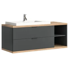 Hioshop Nuaro wastafel 2 lades grijs