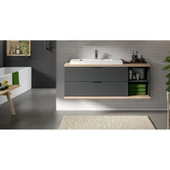 Hioshop Nuaro wastafel 2 lades grijs