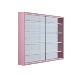 Hioshop Pinkruby vitrinekast vitrinekast- 2 schuifdeuren roze- wit