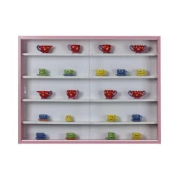 Hioshop Pinkruby vitrinekast vitrinekast- 2 schuifdeuren roze- wit