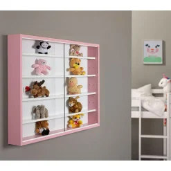 Hioshop Pinkruby vitrinekast vitrinekast- 2 schuifdeuren roze- wit