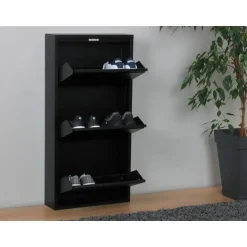 Hioshop Pisa schoenenkast zwart metaal met 3 vakken