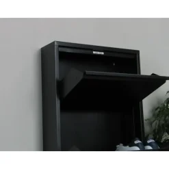 Hioshop Pisa schoenenkast zwart metaal met 3 vakken