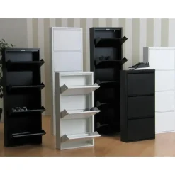 Hioshop Pisa schoenenkast zwart metaal met 3 vakken