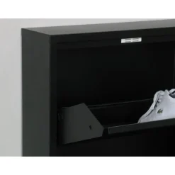 Hioshop Pisa schoenenkast zwart metaal met 4 vakken - set van 3