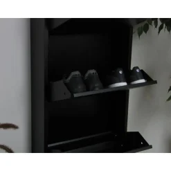 Hioshop Pisa schoenenkast zwart metaal met 4 vakken - set van 3