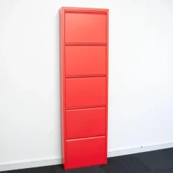 Hioshop Pisa schoenenkast rood metaal met 15 vakken