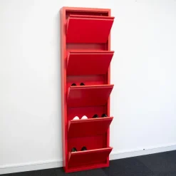 Hioshop Pisa schoenenkast rood metaal met 15 vakken