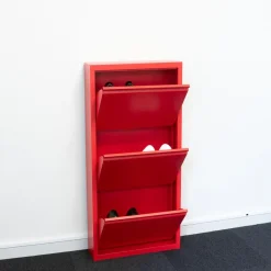 Hioshop Pisa schoenenkast rood metaal met 9 vakken
