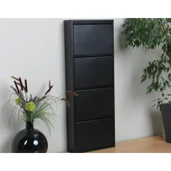Hioshop Pisa schoenenkast zwart metaal met 4 vakken