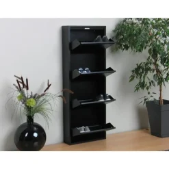 Hioshop Pisa schoenenkast zwart metaal met 4 vakken