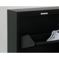 Hioshop Pisa schoenenkast zwart metaal met 3 vakken - set van 2