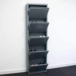 Hioshop Pisa schoenenkast grijs metaal met 5 vakken