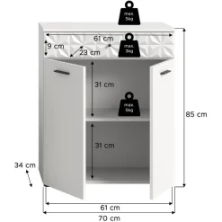 Hioshop Prisma badkamerkast 2 deuren- 1 lade wit