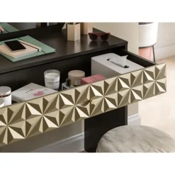 Hioshop Prisma kaptafel 1 lade 1 spiegel zwart- goudkleurig