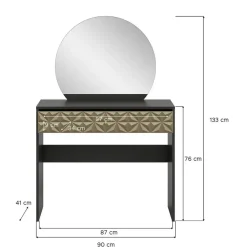 Hioshop Prisma kaptafel 1 lade 1 spiegel zwart- goudkleurig