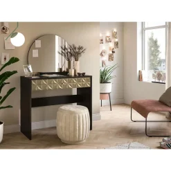 Hioshop Prisma kaptafel 1 lade 1 spiegel zwart- goudkleurig