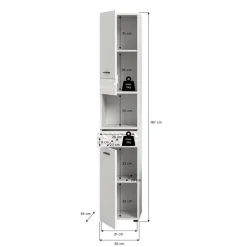 Hioshop Prisma kolomkast 2 deuren- 1 lade- 1 plank wit