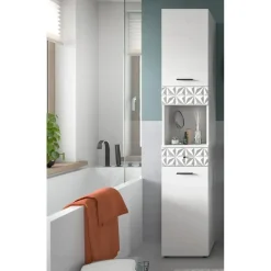 Hioshop Prisma kolomkast 2 deuren- 1 lade- 1 plank wit