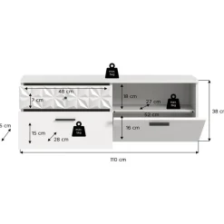 Hioshop Prisma schoenenkast 2 schuifdeuren- 1 vouwdeur- 2 lades- 1 plank wit