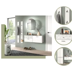 Hioshop Prisma schoenenkast 2 schuifdeuren- 1 vouwdeur- 2 lades- 1 plank wit