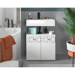 Hioshop Prisma wastafel 2 deuren wit