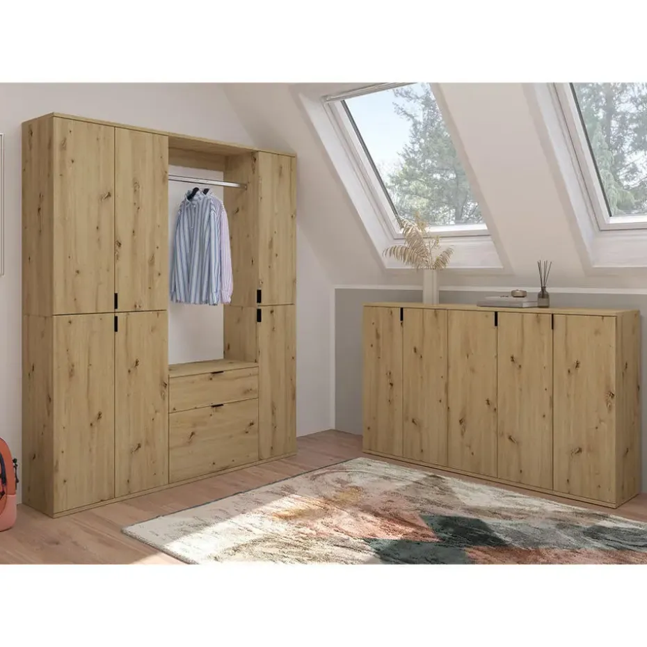 Hioshop ProjektX kommode 2+1 deuren 3 deuren eiken decor