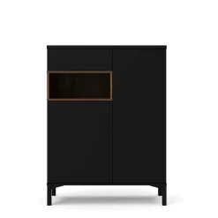 Hioshop Ringe dressoir 2 deuren- 1 lade en 1 vak zwart en walnoot decor