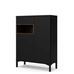 Hioshop Ringe dressoir 2 deuren- 1 lade en 1 vak zwart en walnoot decor