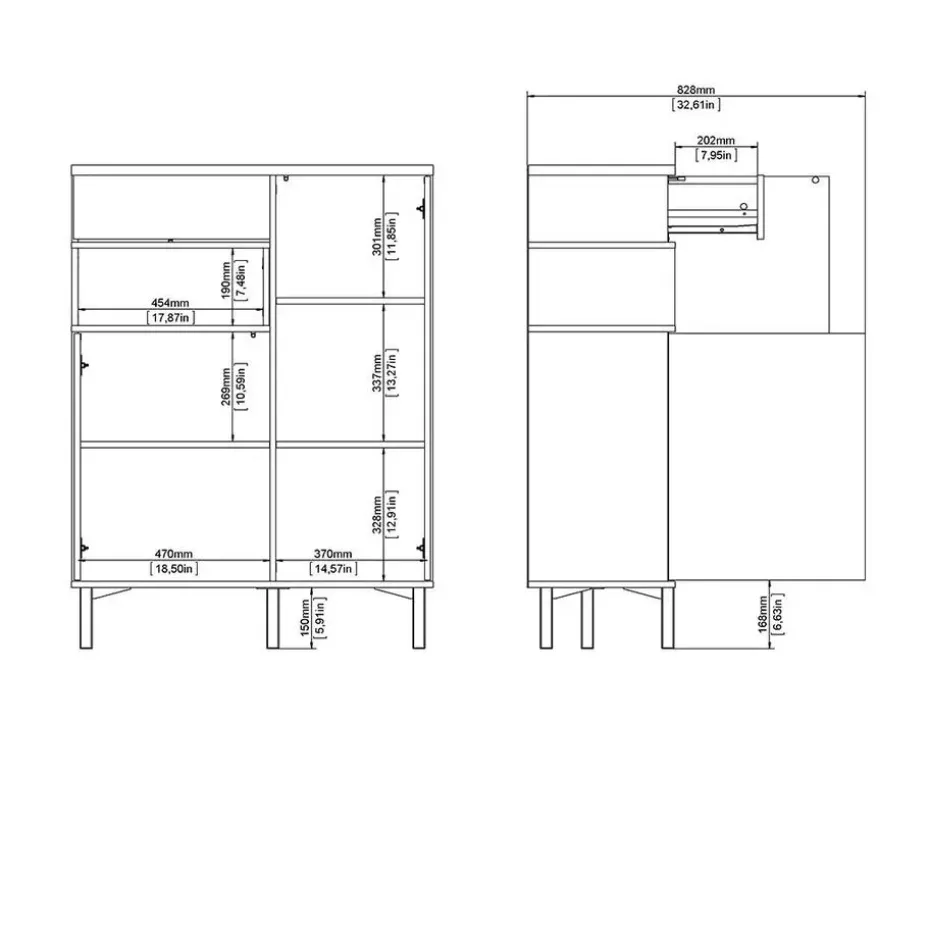 Hioshop Ringe dressoir 2 deuren- 1 lade en 1 vak zwart en walnoot decor