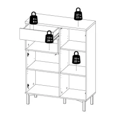 Hioshop Ringe dressoir 2 deuren- 1 lade en 1 vak zwart en walnoot decor