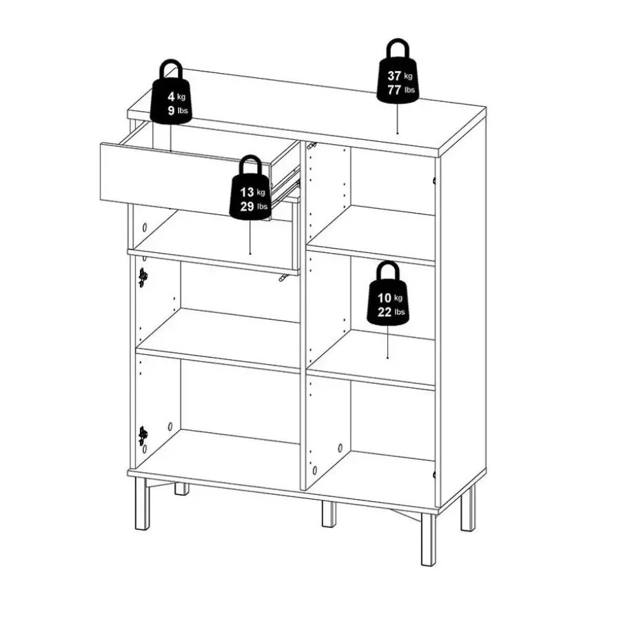 Hioshop Ringe dressoir 2 deuren- 1 lade en 1 vak zwart en walnoot decor