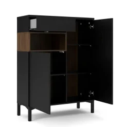 Hioshop Ringe dressoir 2 deuren- 1 lade en 1 vak zwart en walnoot decor