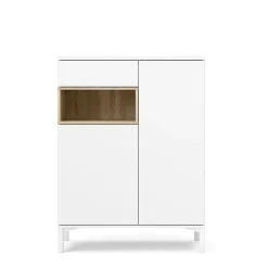 Hioshop Ringe dressoir 2 deuren- 1 lade en 1 vak wit en eiken decor